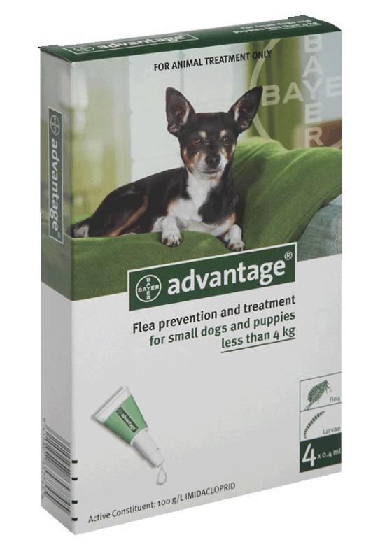 Advantage Spot-on Flea Treatment for Dogs and Puppies less than 4kg (Green / 4 pippets)